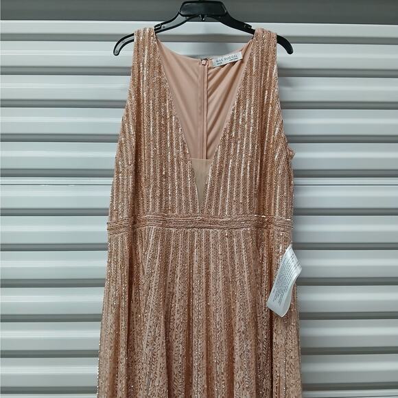Mac Duggal Formal Evening Gown Womens Plus 20 Pink Beaded Sequin Lace Maxi Dress - Picture 6 of 14